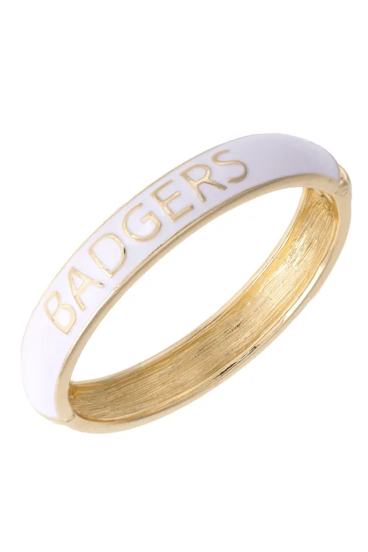 PREORDER 12/15: Wisconsin Badgers Enamel Logo Hinge Bangle in White sold by Canvas Style