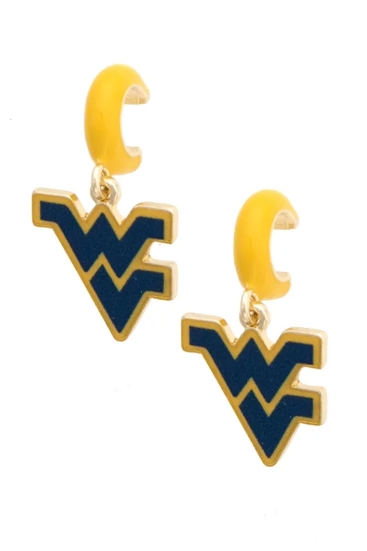 West Virginia Mountaineers Enamel Logo Huggie Hoop Earrings made by Canvas Style