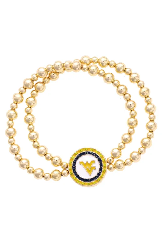 West Virginia Mountaineers Pave Disc 2-Row Ball Bead Bracelet made by Canvas Style