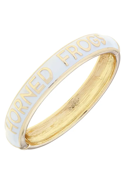 TCU Horned Frogs Sculpted Enamel Hinge Bangle in White sold by Canvas Style