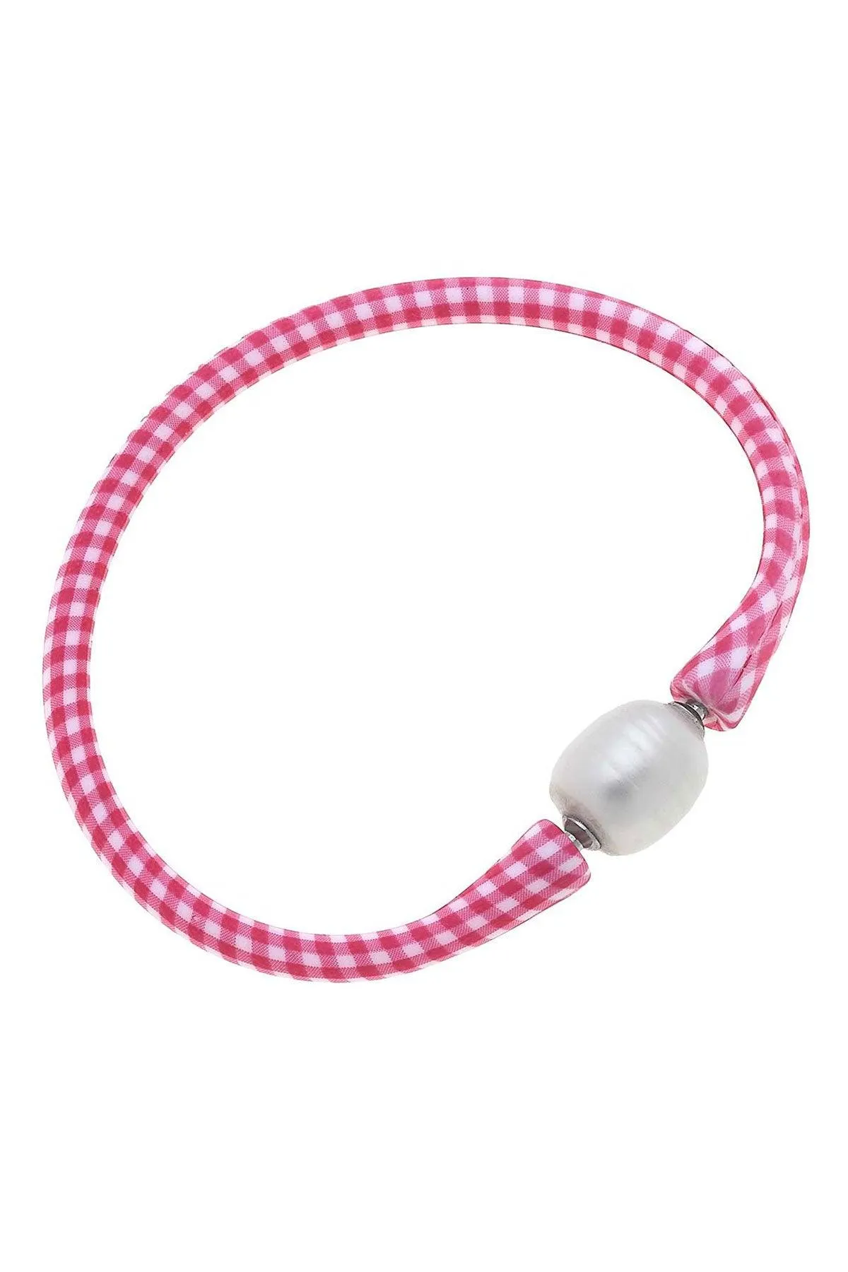 Bali Freshwater Pearl Silicone Bracelet in Pink Gingham - FINAL SALE sold by Canvas Style
