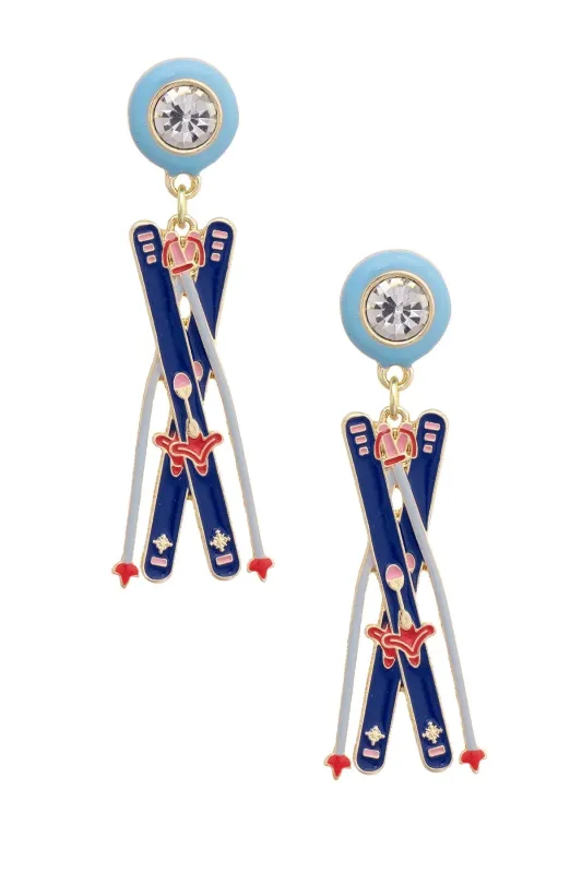 Rhinestone Enamel Snow Ski Earrings in Multi sold by Canvas Style