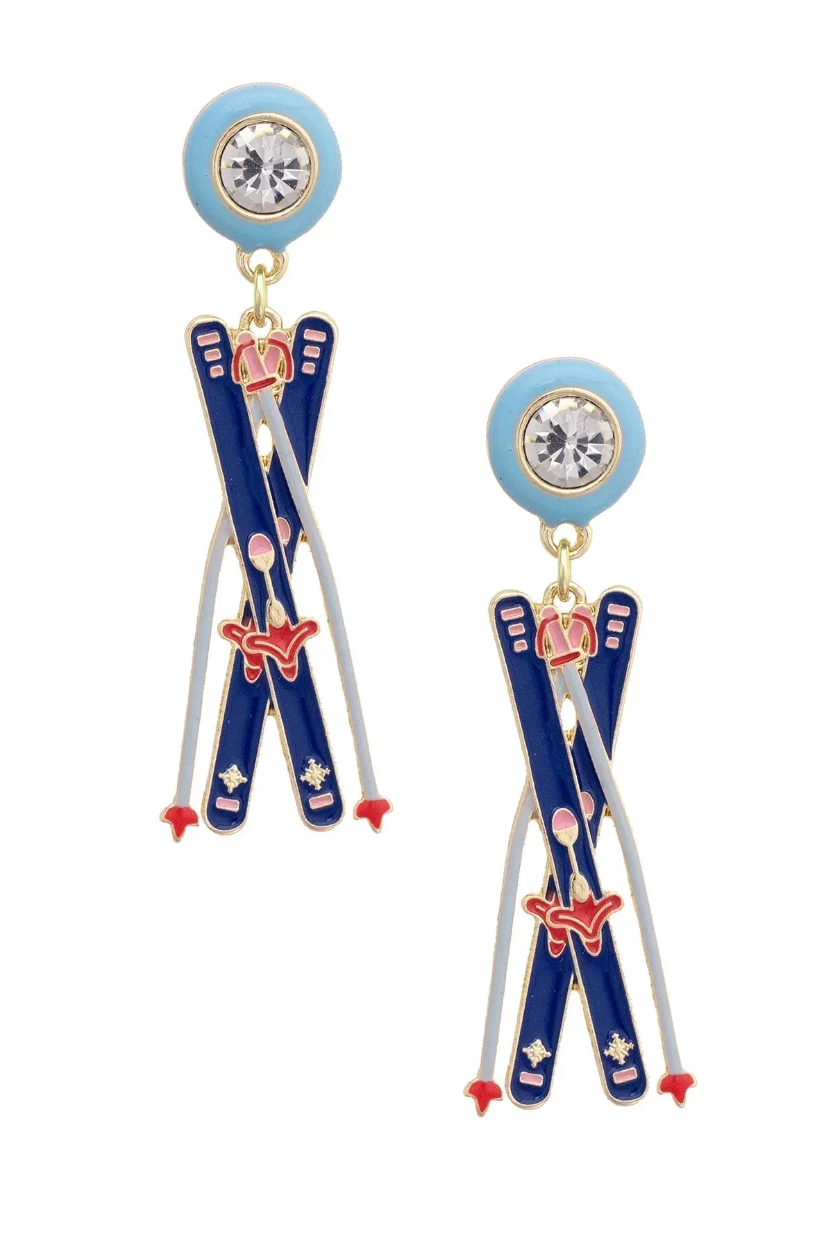 Rhinestone Enamel Snow Ski Earrings in Multi sold by Canvas Style
