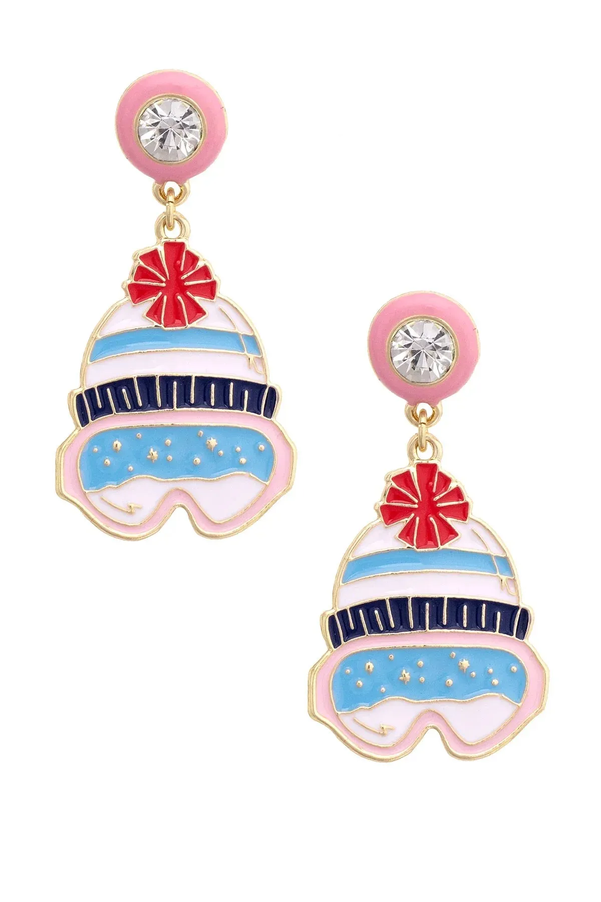 Rhinestone Enamel Ski Goggle Earrings in Multi sold by Canvas Style