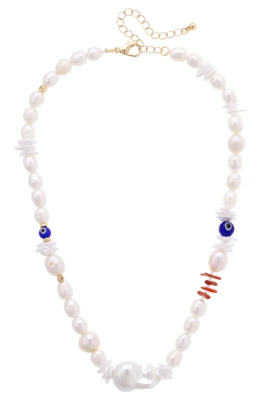 Paloma Pearl Beaded Evil Eye Necklace in Ivory sold by Canvas Style