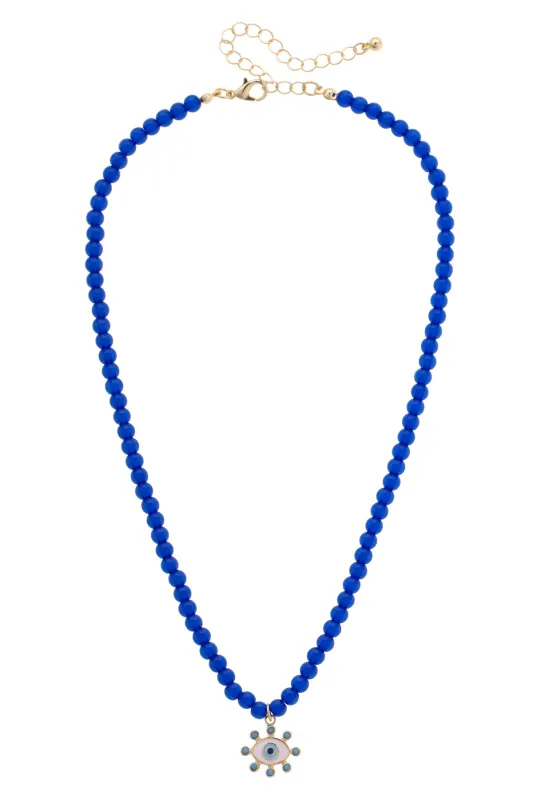 Mykonos Beaded Evil Eye Pendant Necklace in Blue sold by Canvas Style