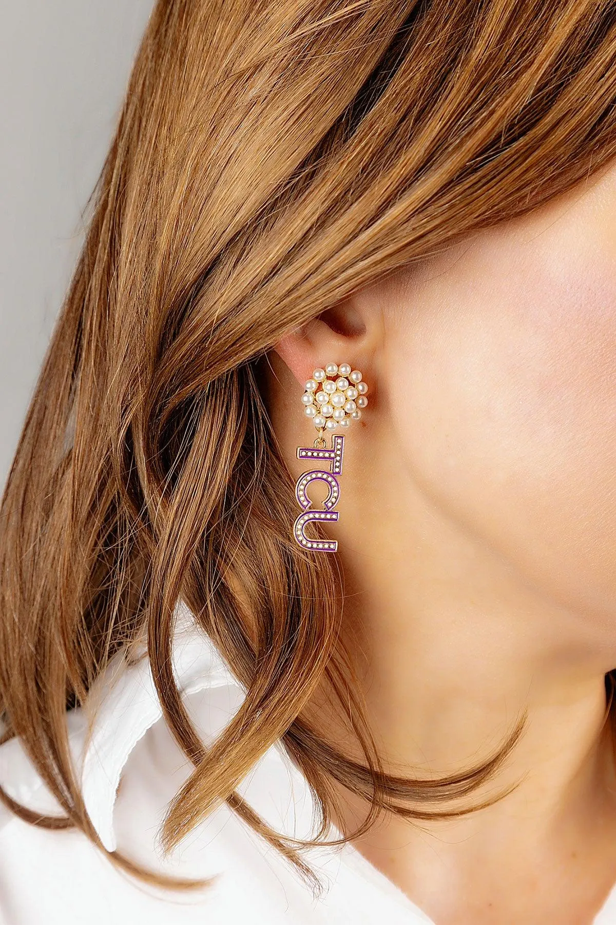 TCU Horned Frogs Pearl Cluster Dotted Enamel Drop Earrings - FINAL SALE sold by Canvas Style product image thumbnail 2