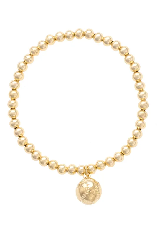 Baseball Ball Bead Stretch Bracelet in Shiny Gold sold by Canvas Style