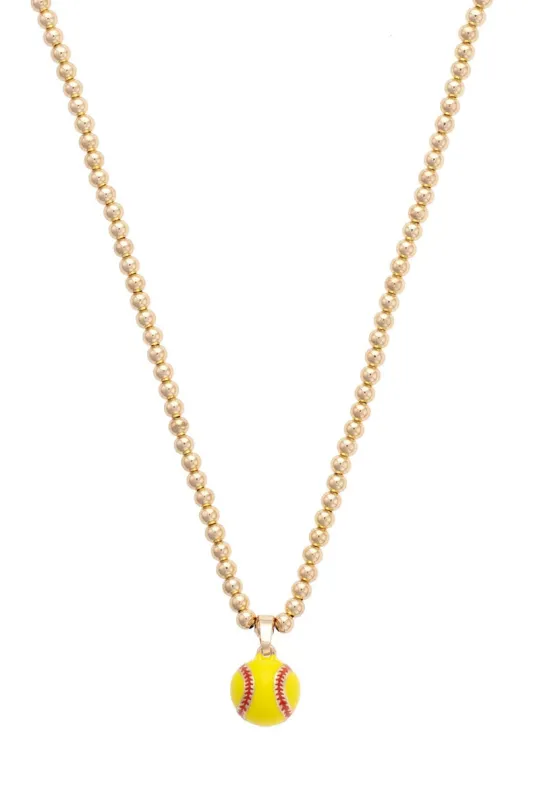 Softball Enamel Ball Bead Necklace in Shiny Gold sold by Canvas Style