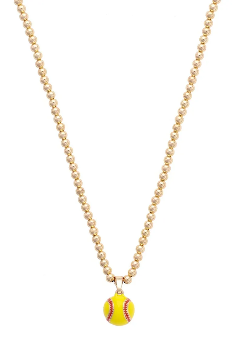 Softball Enamel Ball Bead Necklace in Shiny Gold sold by Canvas Style