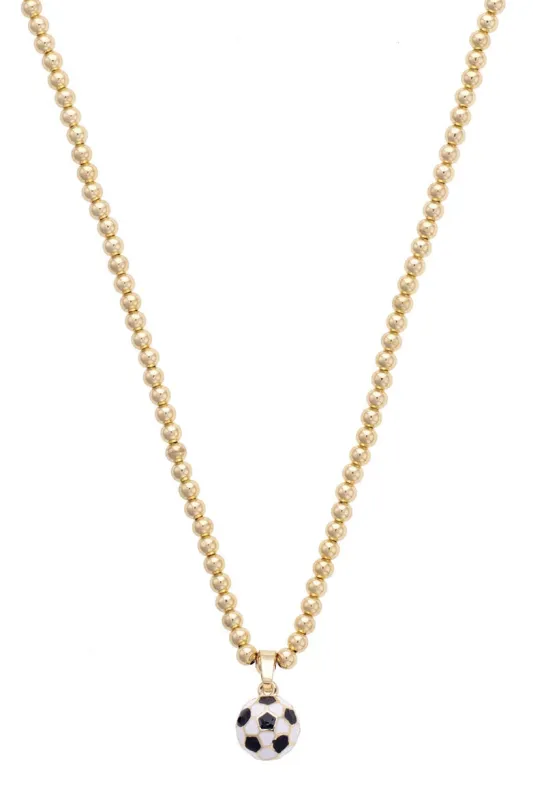 Soccer Ball Enamel Ball Bead Necklace in Shiny Gold sold by Canvas Style