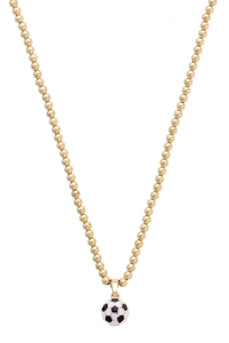 Soccer Ball Enamel Ball Bead Necklace in Shiny Gold sold by Canvas Style