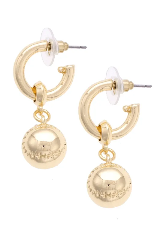 Baseball Drop Hoop Earrings in Shiny Gold sold by Canvas Style