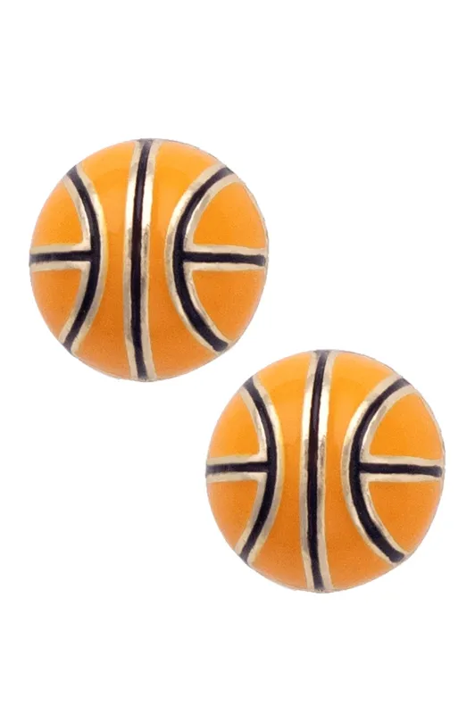 Basketball Enamel Stud Earrings in Orange/Black sold by Canvas Style