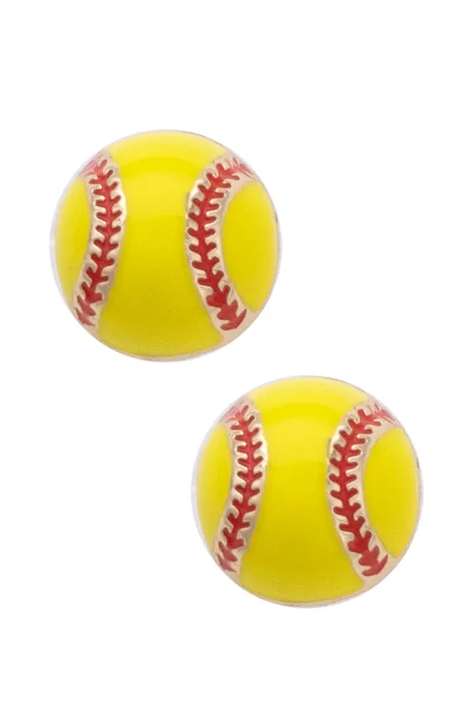 Softball Enamel Stud Earrings in Neon Yellow/Red sold by Canvas Style