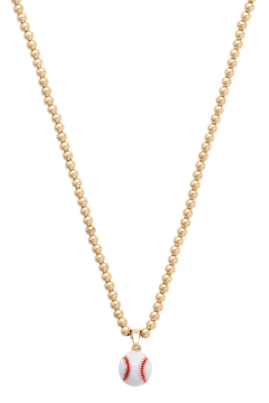 Baseball Enamel Ball Bead Necklace in Shiny Gold sold by Canvas Style