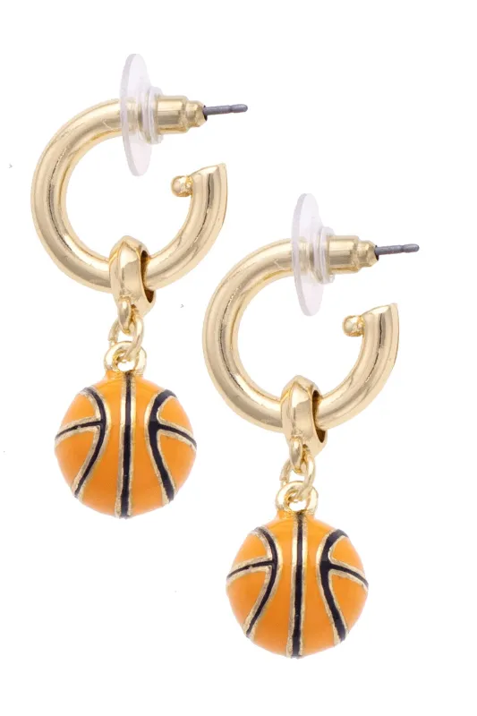 Basketball Enamel Drop Hoop Earrings in Orange/Black sold by Canvas Style