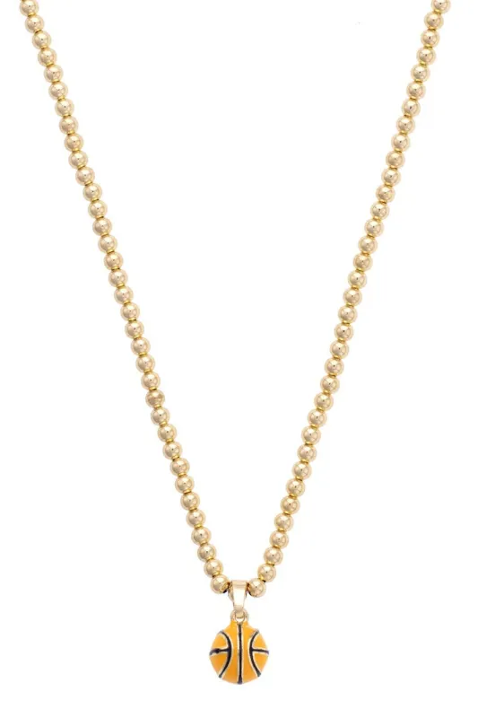 Basketball Enamel Ball Bead Necklace in Shiny Gold sold by Canvas Style