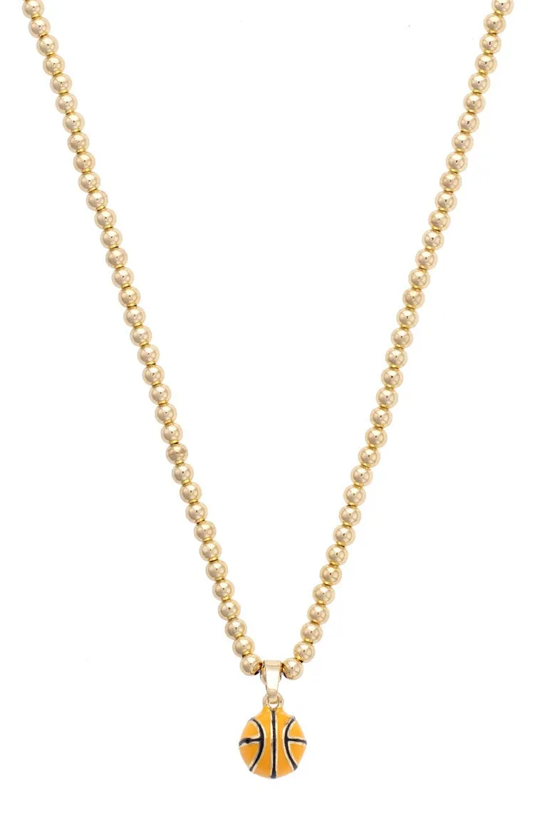 Basketball Enamel Ball Bead Necklace in Shiny Gold sold by Canvas Style