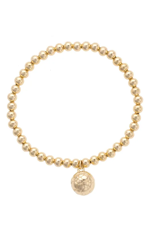Soccer Ball Ball Bead Stretch Bracelet in Shiny Gold sold by Canvas Style