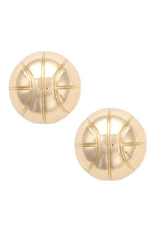 Basketball Stud Earrings in Shiny Gold sold by Canvas Style
