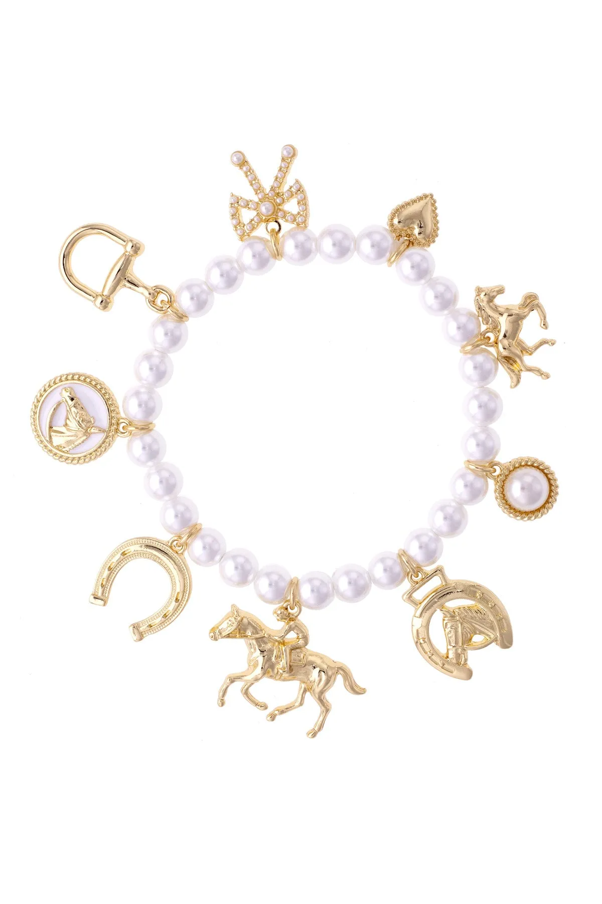 Equestrian Multi Charm Pearl Stretch Bracelet in Ivory sold by Canvas Style