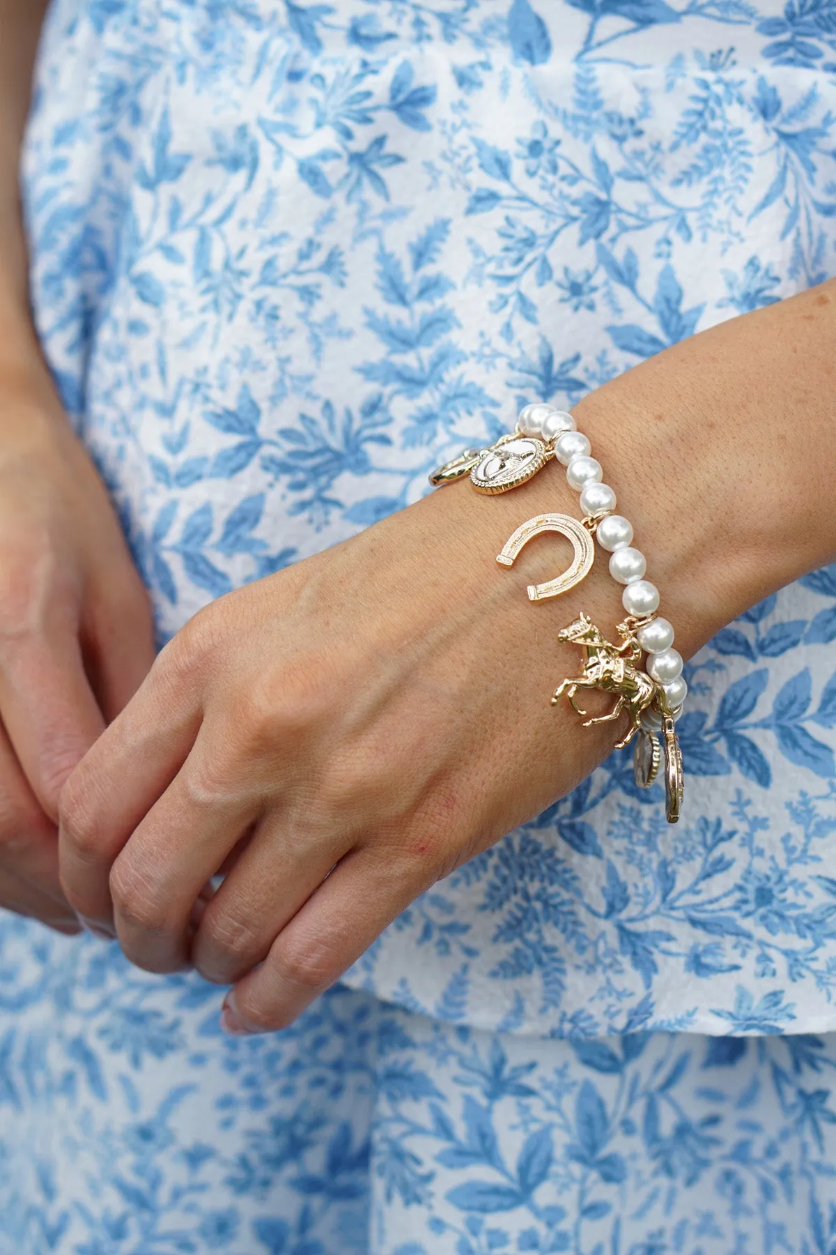 Equestrian Multi Charm Pearl Stretch Bracelet in Ivory sold by Canvas Style product image thumbnail 2