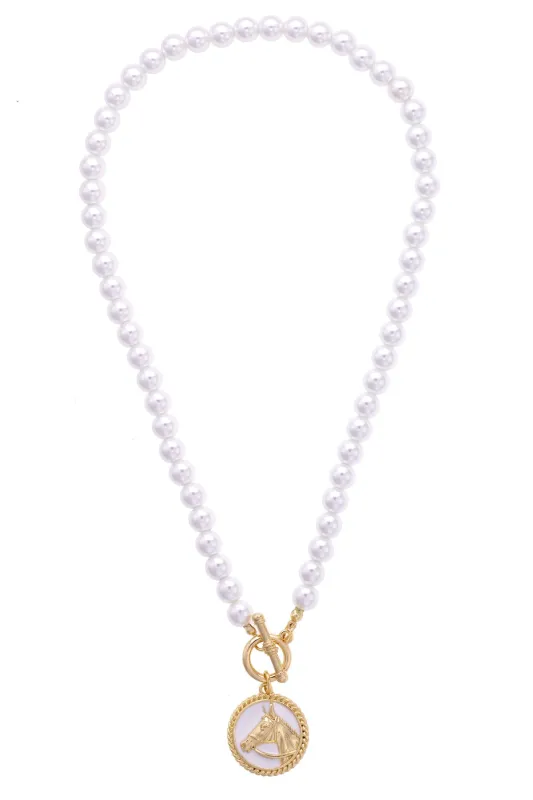 Thoroughbred Pearl Beaded Toggle Front Necklace in Ivory made by Canvas Style
