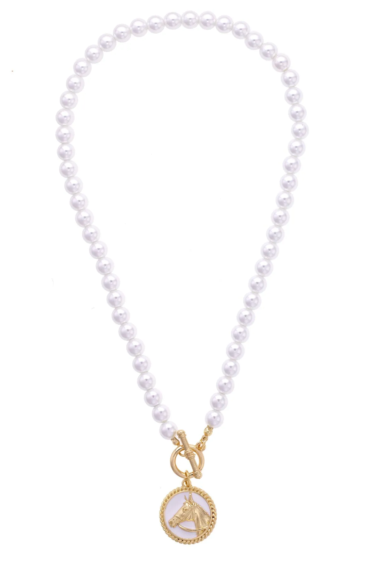 Thoroughbred Pearl Beaded Toggle Front Necklace in Ivory sold by Canvas Style
