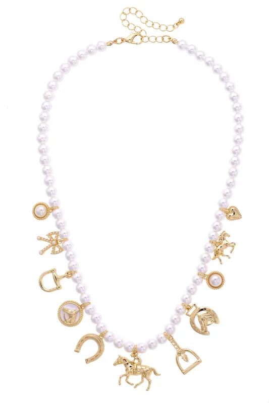 Equestrian Multi Charm Pearl Necklace in Ivory made by Canvas Style