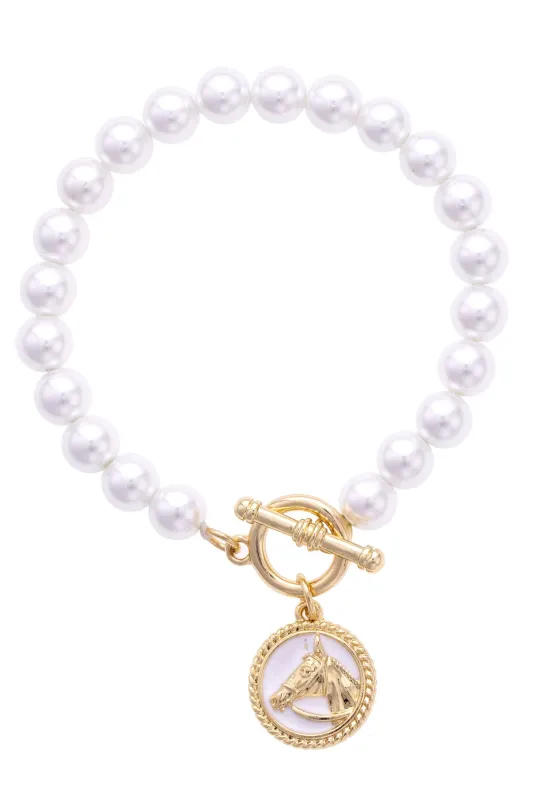 Thoroughbred Pearl Beaded Stretch Toggle Bracelet in Ivory made by Canvas Style