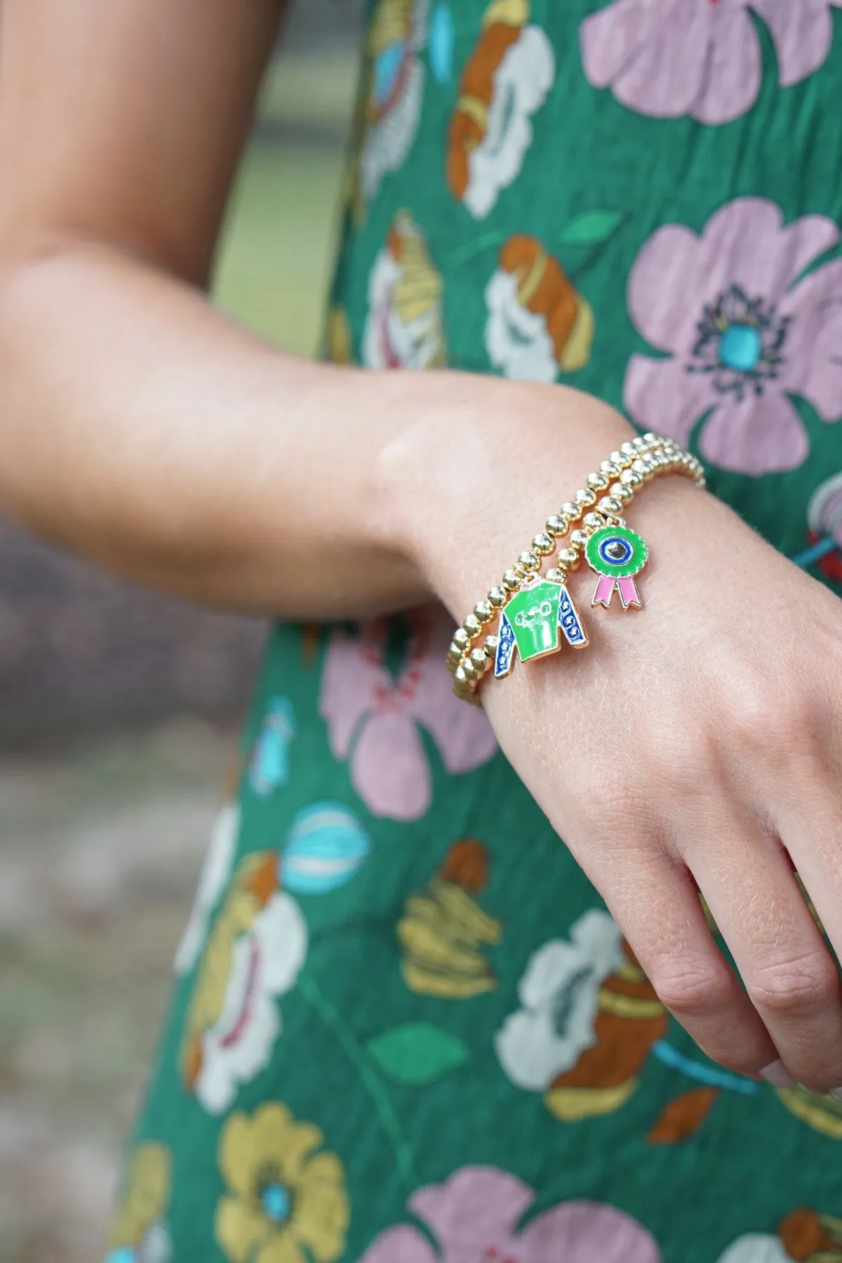 Prize Winning Jockey Silk Enamel Ball Bead Bracelet Set of 2 in Shiny Gold sold by Canvas Style product image thumbnail 2