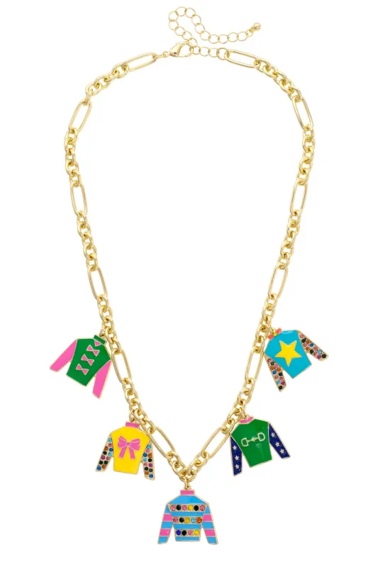 Winner's Circle Jockey Silk Enamel Charm Necklace in Multi sold by Canvas Style