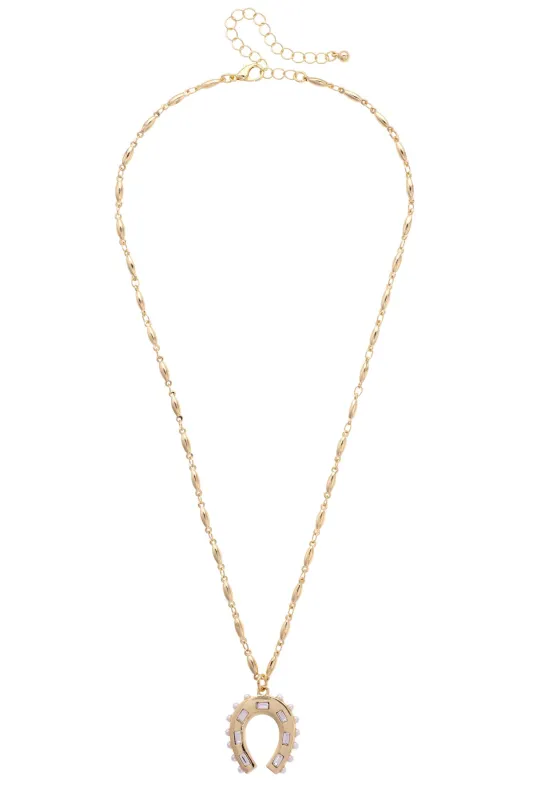 Rhinestone Cowgirl Horseshoe Necklace in Shiny Gold sold by Canvas Style