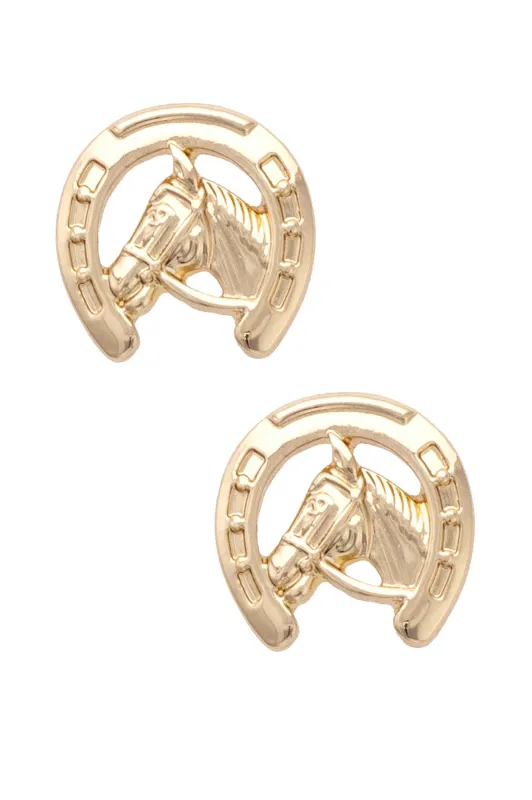 Horseshoe Horsey Stud Earrings in Shiny Gold sold by Canvas Style