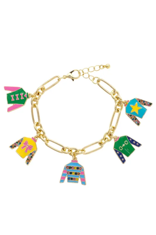 Winner's Circle Jockey Silk Enamel Charm Bracelet in Multi made by Canvas Style
