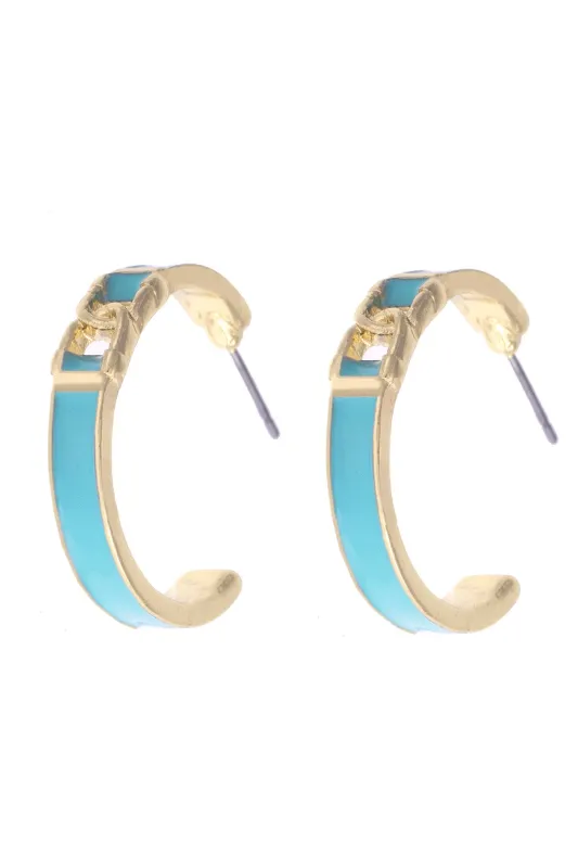 Lyra Linked Horsebit Enamel Hoop Earrings in Light Blue sold by Canvas Style