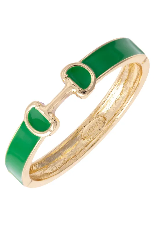 Majesty Horsebit Enamel Hinge Bangle in Green sold by Canvas Style
