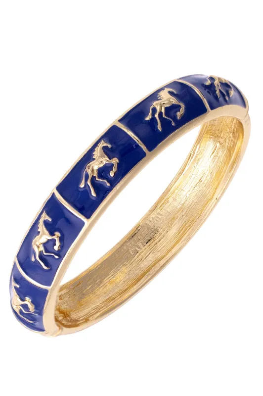 Horsin Around Sculpted Enamel Hinge Bangle in Navy made by Canvas Style