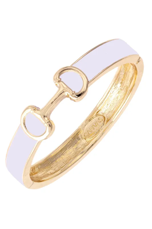 Majesty Horsebit Enamel Hinge Bangle in White sold by Canvas Style