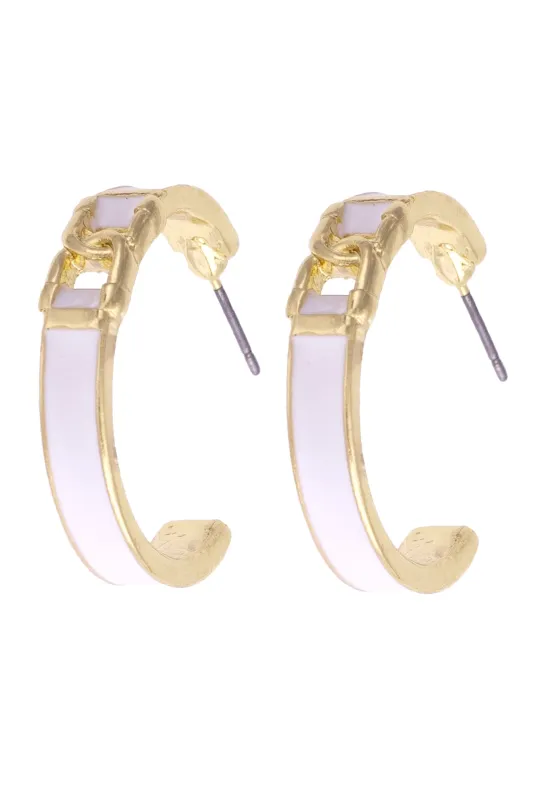 Lyra Linked Horsebit Enamel Hoop Earrings in White sold by Canvas Style