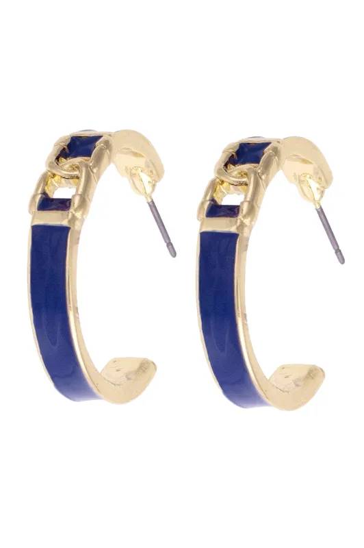 Lyra Linked Horsebit Enamel Hoop Earrings in Navy sold by Canvas Style