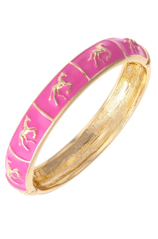 Horsin Around Sculpted Enamel Hinge Bangle in Pink made by Canvas Style