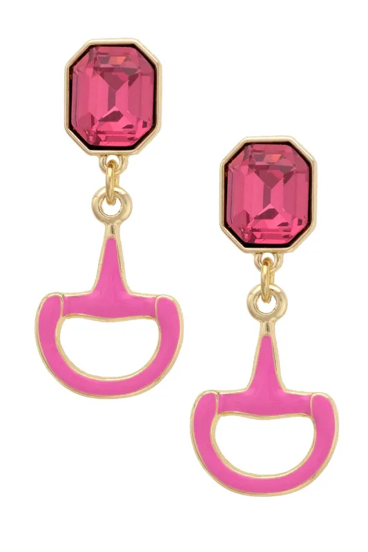 Eclipse Rhinestone Enamel Horsebit Earrings in Pink sold by Canvas Style