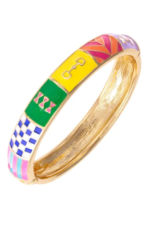 Talk Derby to Me Sculpted Enamel Hinge Bangle in Multi made by Canvas Style