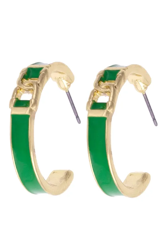 Lyra Linked Horsebit Enamel Hoop Earrings in Green sold by Canvas Style