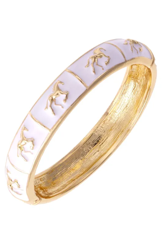 Horsin Around Sculpted Enamel Hinge Bangle in White made by Canvas Style