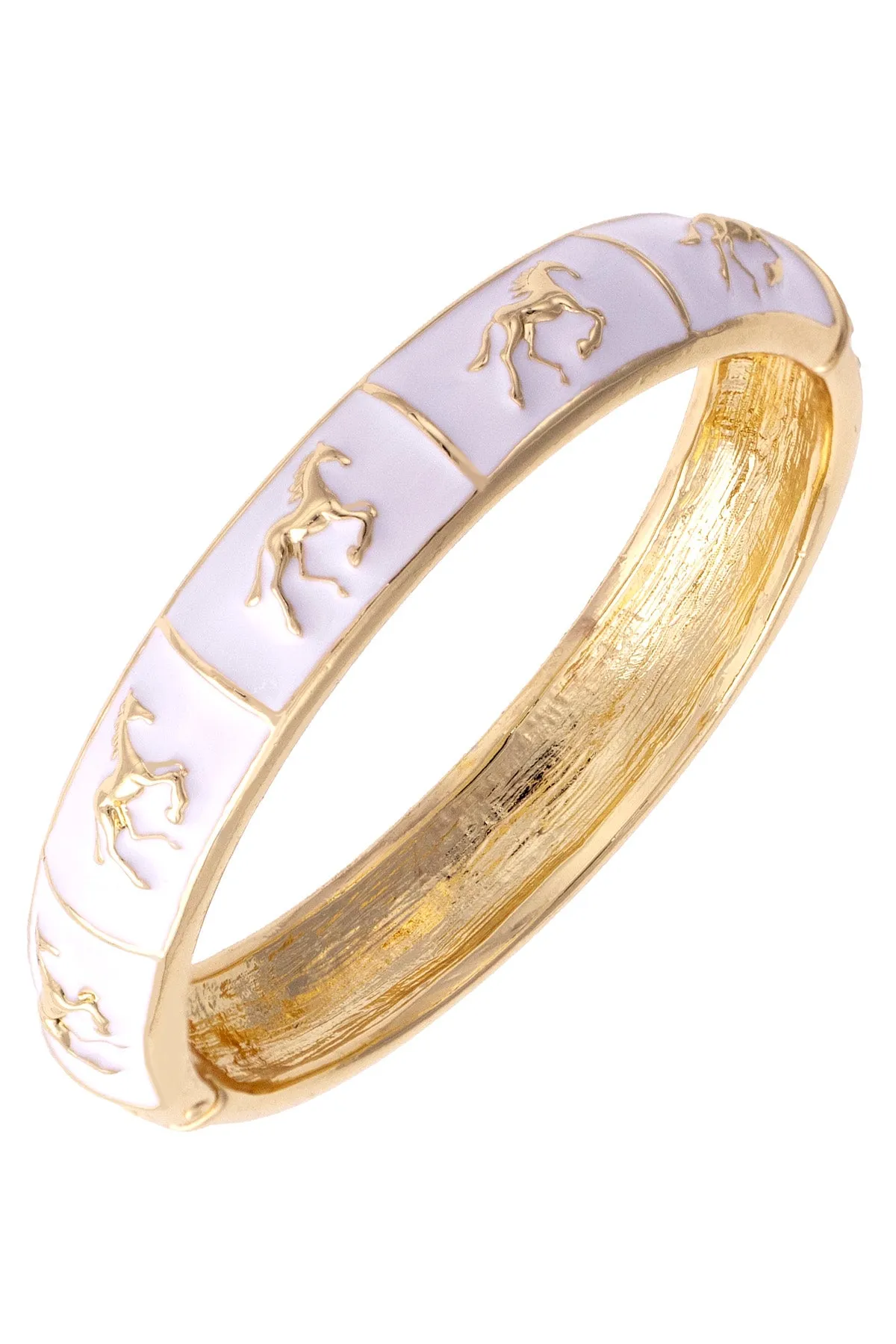 Horsin Around Sculpted Enamel Hinge Bangle in White sold by Canvas Style