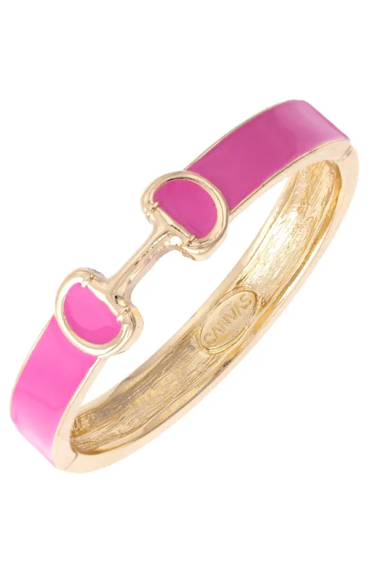 Majesty Horsebit Enamel Hinge Bangle in Pink made by Canvas Style