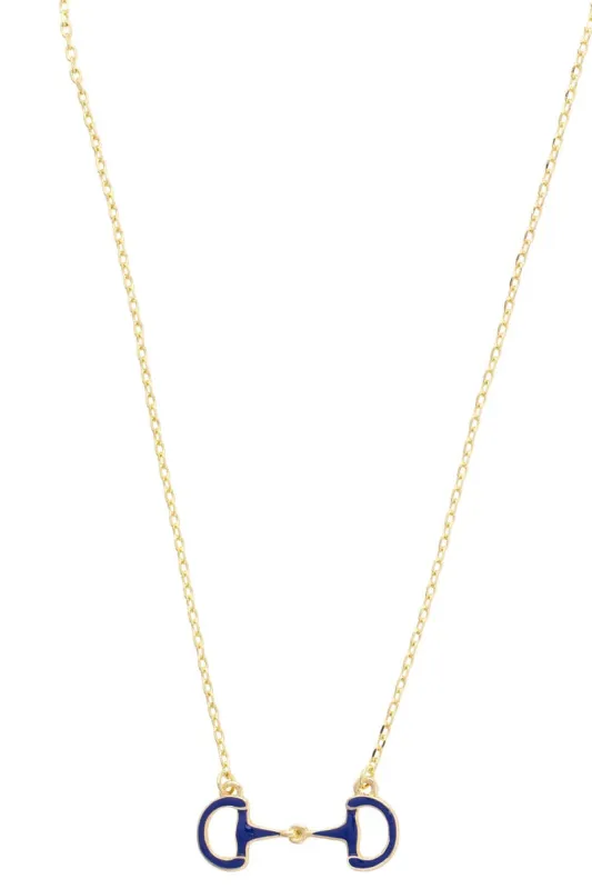 Eclipse Enamel Horsebit Necklace in Navy sold by Canvas Style